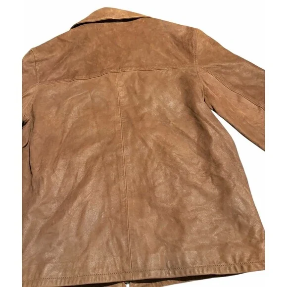 Timberland Rugged Durable 100% Genuine Leather Jacket Men's Size Small Tan Brown